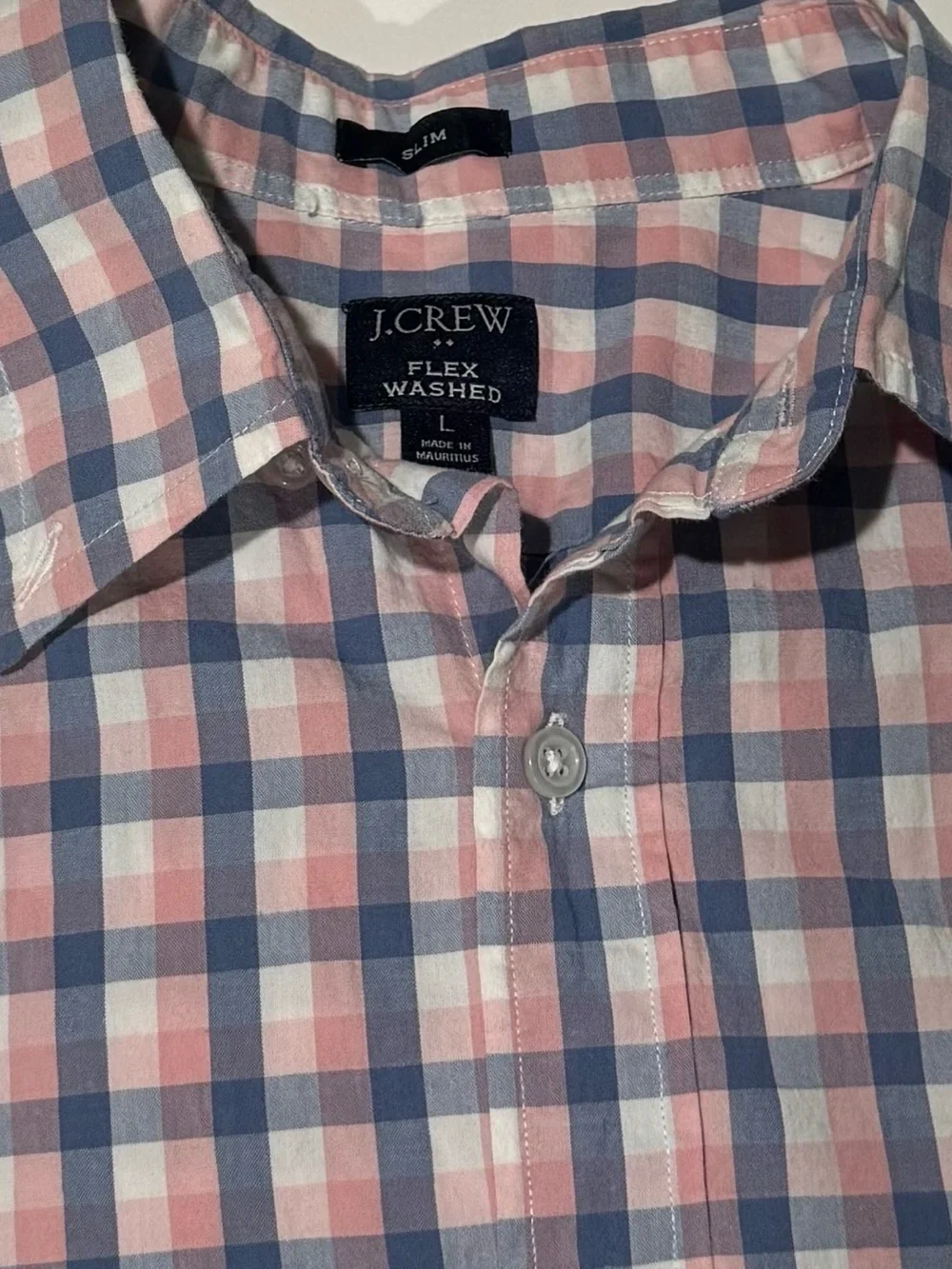 J.Crew Flex Washed Slim Fit Plaid Button Down Shirt Large Pink Blue Check